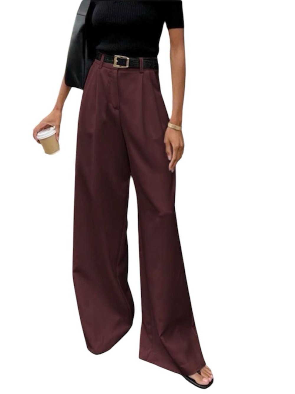 Commense Solid Wide Leg Pants Without Belt